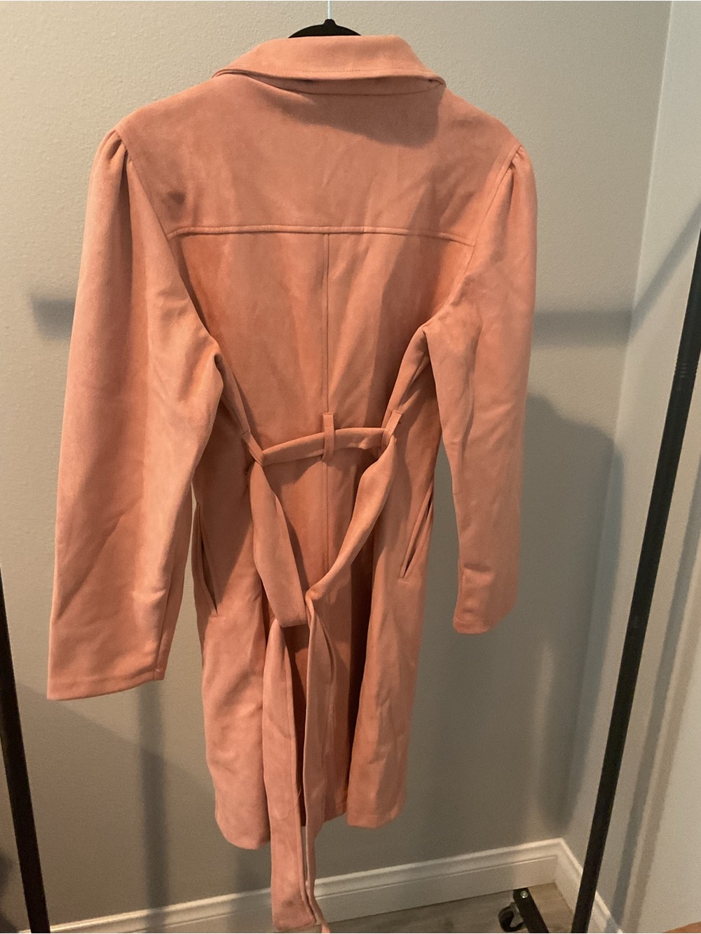 hazel Blush salmon Suede Trench Coat - Picture 6 of 6